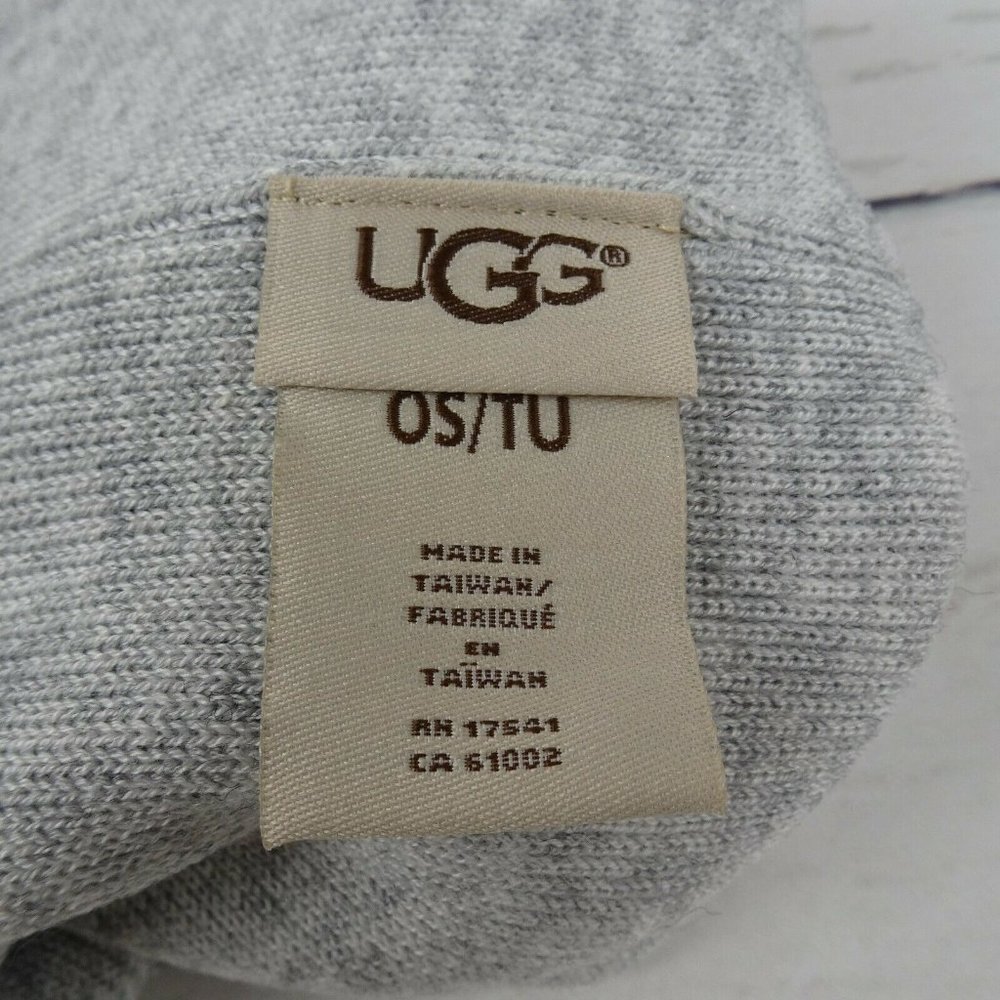New UGG Solid Folded Cuff Beanie Women's Men's Unisex Wool-Blend Logo OS Gray - Picture 6 of 9